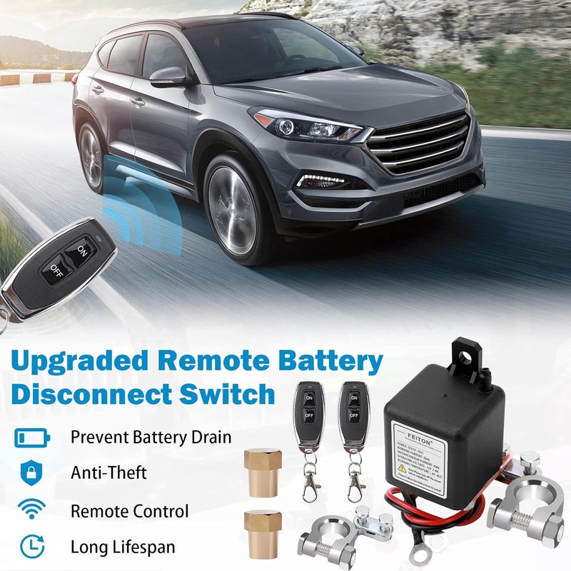 FEITON 250A Remote Battery Disconnect Switch 12V Upgraded Battery Kill Switch for Car RV Truck Camper Dual Remote Control Anti-Theft Battery Shut Off Switch Prevent Battery Drain (450A Starting Current) - Image 3